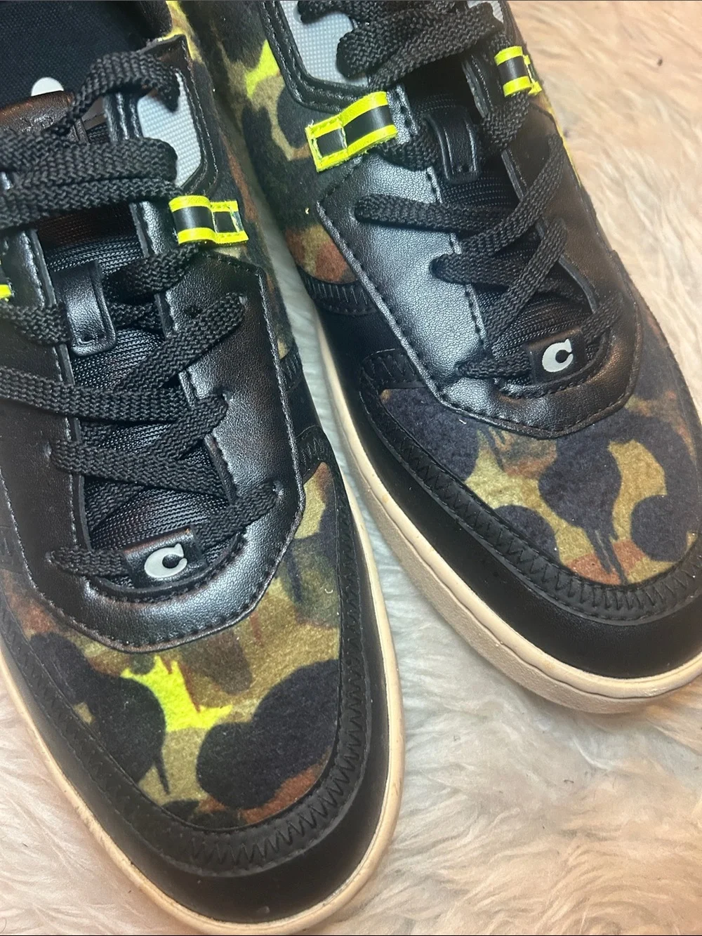 Coach Men's Camouflage Leather-Trim Sneakers in Black & Olive